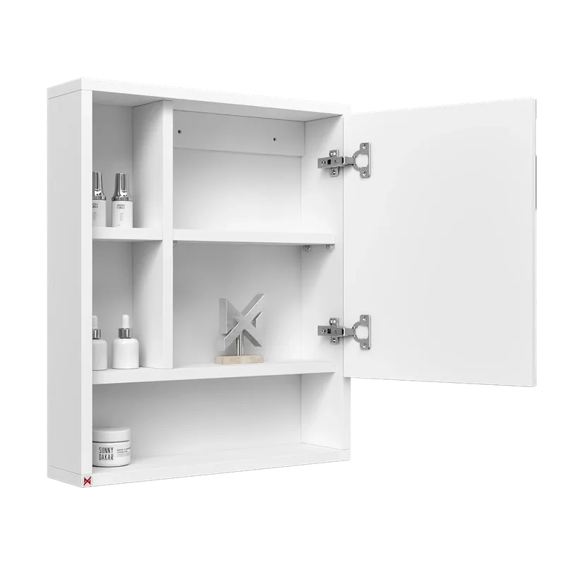 Botiquín con espejo 60×50 · Blanco — vista abierta