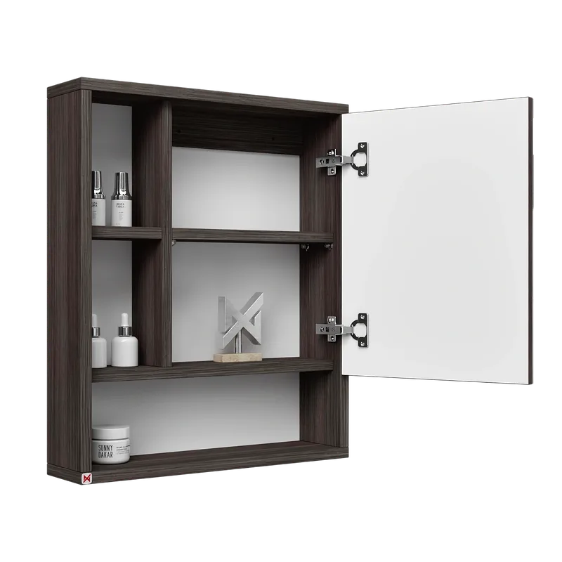Botiquín con espejo 60×50 · Fineline Antracita — vista abierta