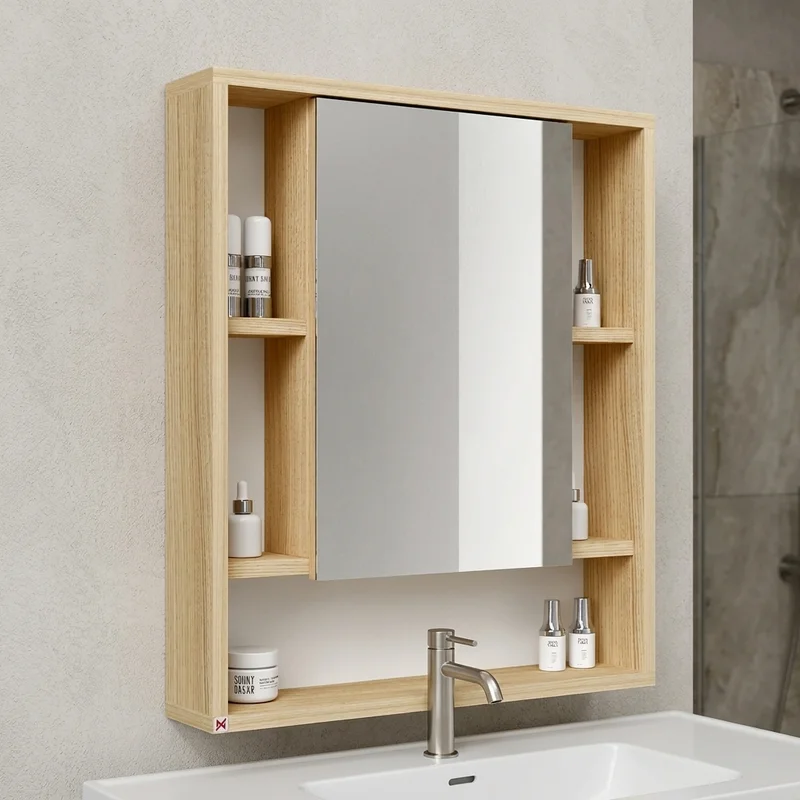Botiquín con espejo 60×70 · Roble Americano — en ambiente