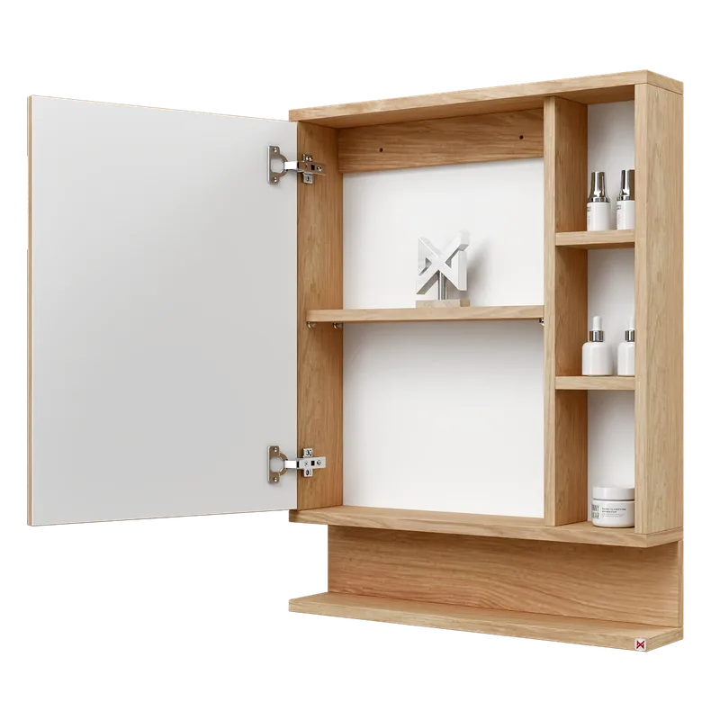 Botiquín con espejo 60×78 · Hickory — vista abierta