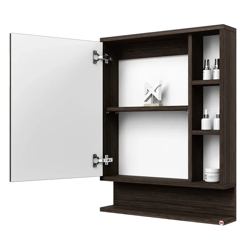 Botiquín con espejo 60×78 · Roble Dakar — vista abierta