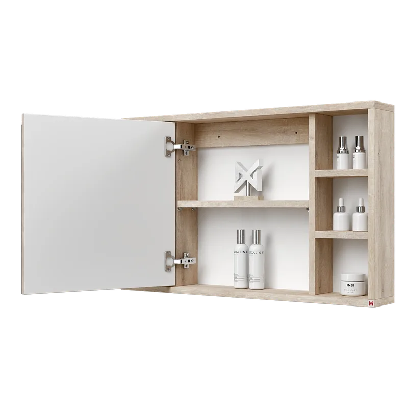 Botiquín con espejo 80×50 · Whiteriver Beige Arena — vista abierta