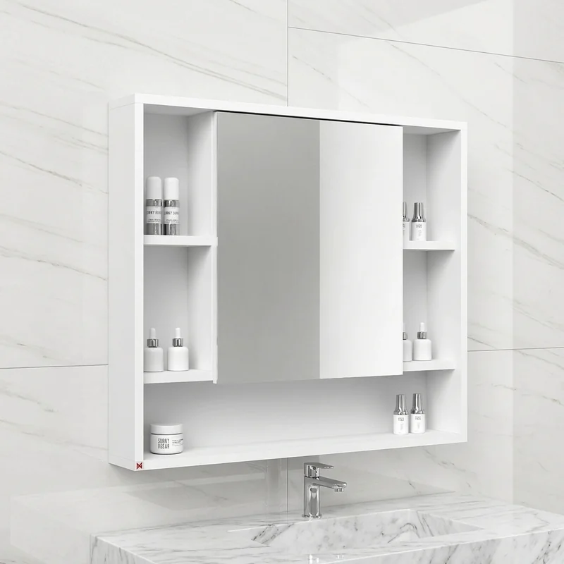 Botiquín con espejo 80×70 · Blanco — en ambiente