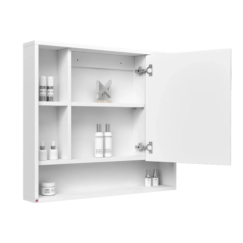 Botiquín con espejo 80×70 · Blanco — vista abierta